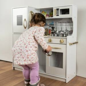 Lekekjøkken i tre med tilbehør – lys- og lydeffekter, 80 × 80,5 × 24 cm
