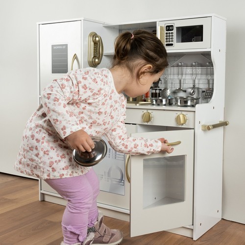 Lekekjøkken i tre med tilbehør – lys- og lydeffekter, 80 × 80,5 × 24 cm