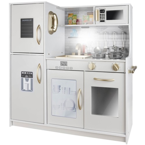 Lekekjøkken i tre med tilbehør – lys- og lydeffekter, 80 × 80,5 × 24 cm
