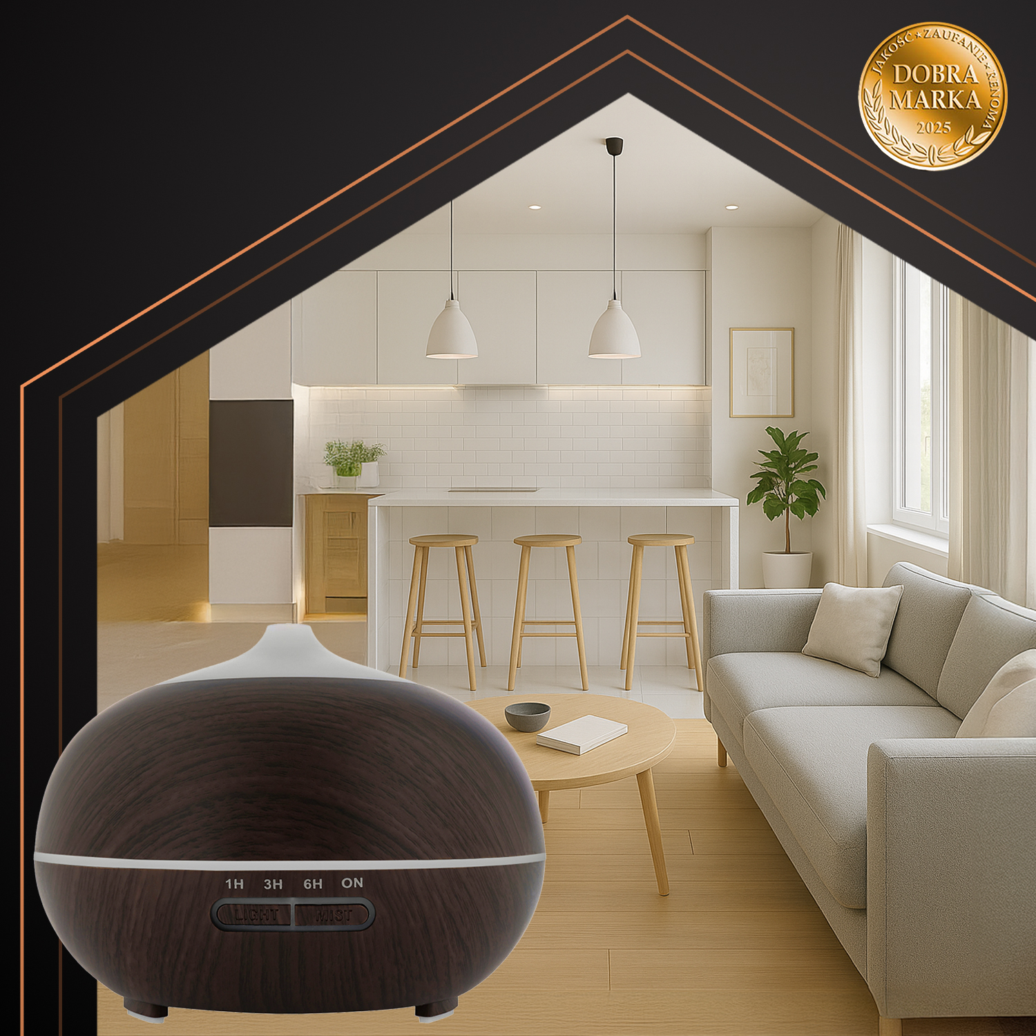 Aroma Luftfukter LB 300 ml – fjernkontroll & LED (brun)