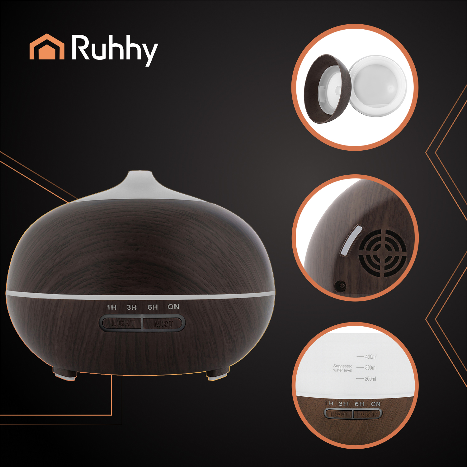 Aroma Luftfukter LB 300 ml – fjernkontroll & LED (brun)