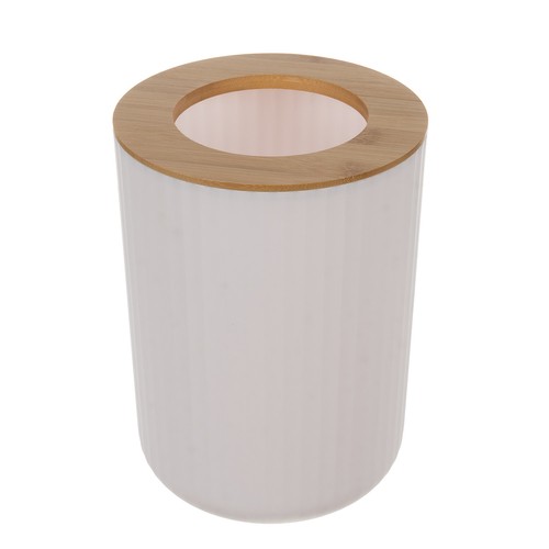 Elegant baderomssett i hvitt & bambus – komplett 6-delt pakke