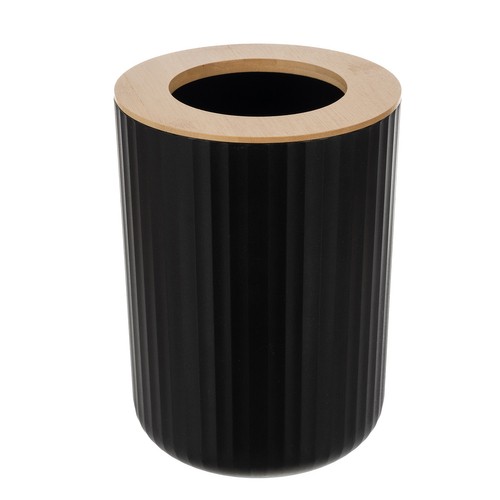 Baderomssett i 6 deler – svart og bambus for stilren og funksjonell innredning