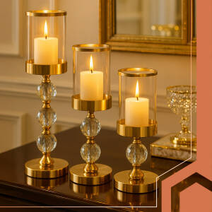 Dekorativt Glasslysholdersett – 3-pakning i Glamorøs Stil