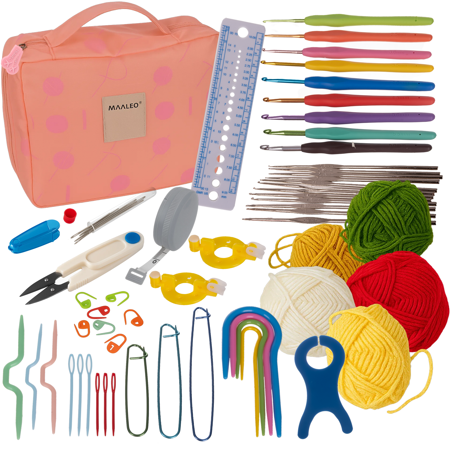 Komplett heklesett 58 deler – heklenåler 0,6–6,0 mm + tilbehør i organisert etui