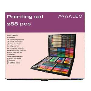 Stort malesett for barn – plastkoffert med 288 male- og tegnetilbehør