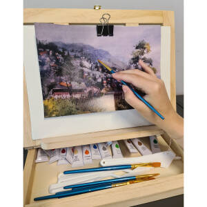 Bærbart malesett – praktisk koffert-staffeli + 45 tilbehør, ideelt for nybegynnere og hobbykunstnere