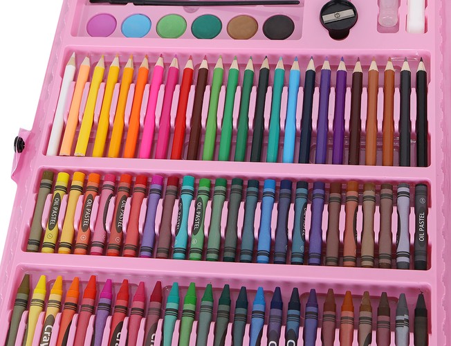 Komplett kunstnersett 168 deler – i praktisk veske med farger, penner og tilbehør