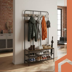 Stilren Entréhylle med Sittebenk og Skohyller