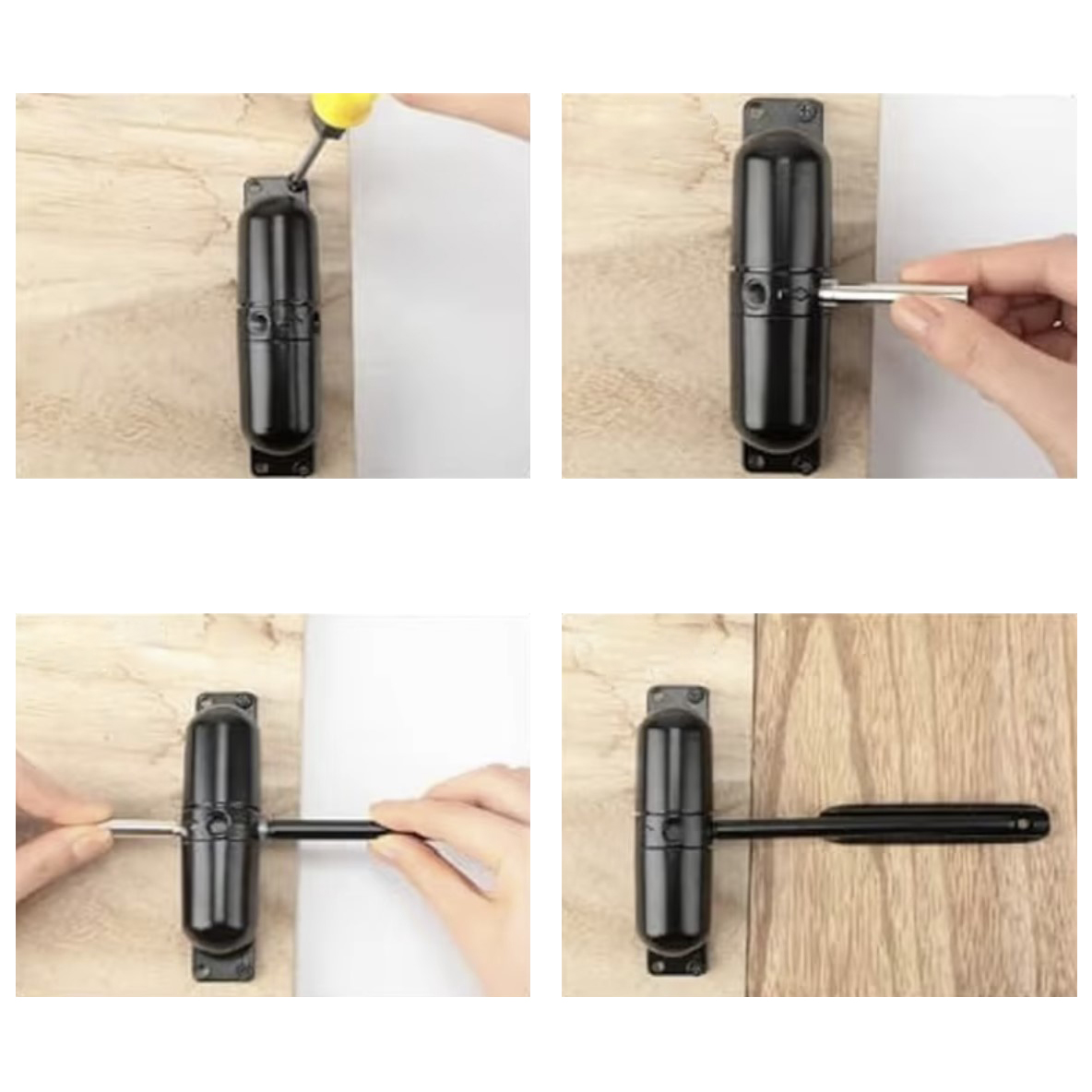 Robust dørlukker – svart design med arm, for stille og kontrollert lukking (opptil 60 kg)