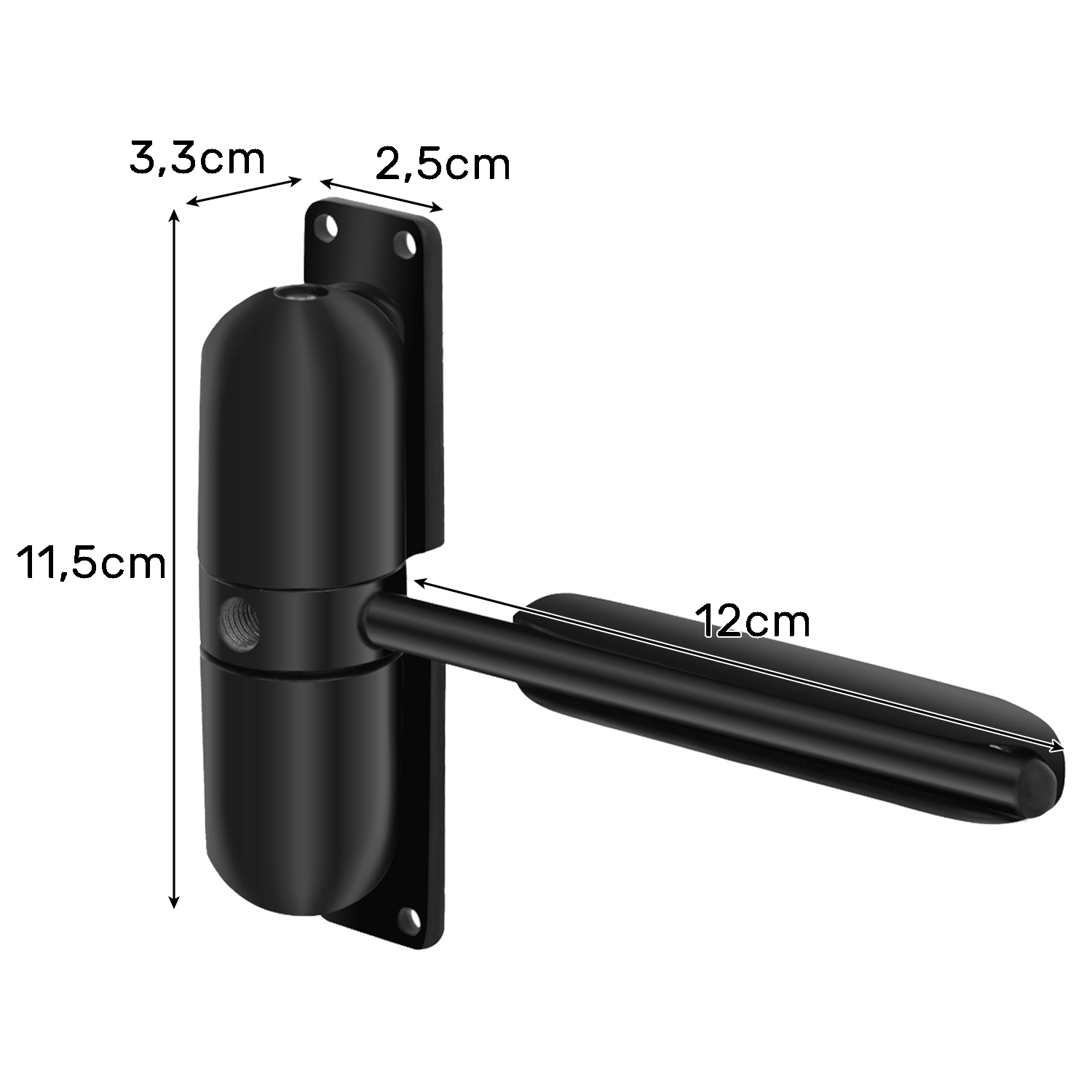 Robust dørlukker – svart design med arm, for stille og kontrollert lukking (opptil 60 kg)
