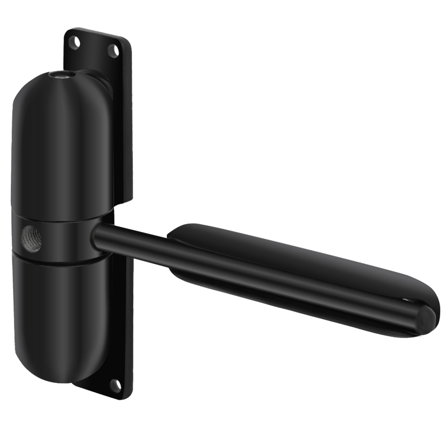 Robust dørlukker – svart design med arm, for stille og kontrollert lukking (opptil 60 kg)
