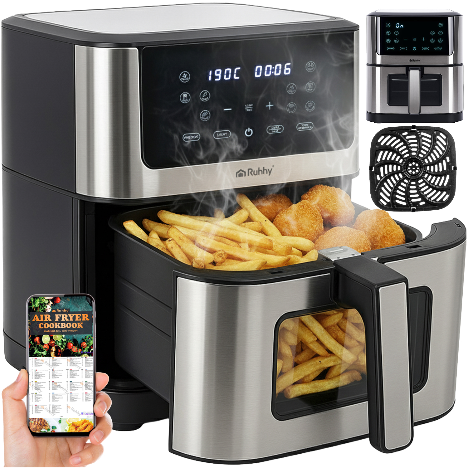 Airfryer XXL 8L – frityrkoker med non-stick-belegg, LED-display og 10 programmer