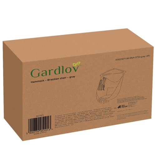 Grå brasiliansk hengestol – med trestang og to puter, for hage/terrasse/balkong