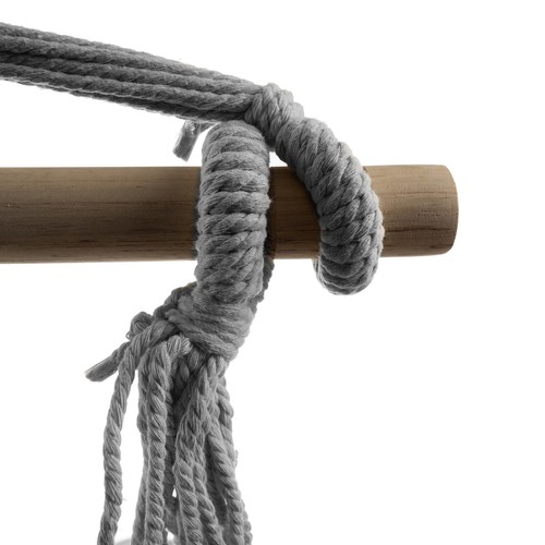 Grå brasiliansk hengestol – med trestang og to puter, for hage/terrasse/balkong