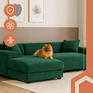 Vannett hjørnesofatrekk i elastisk velur – grønn, passer 190–230 cm