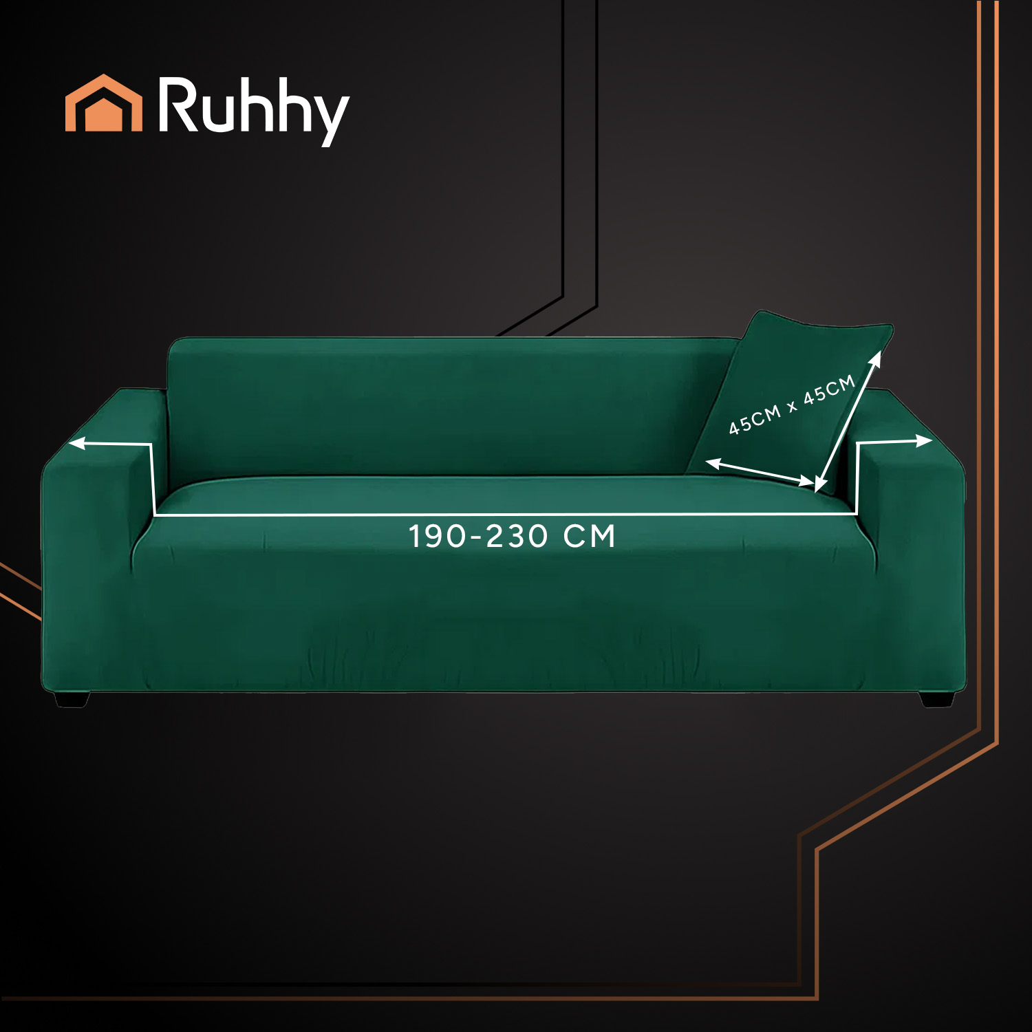 Vannett hjørnesofatrekk i elastisk velur – grønn, passer 190–230 cm