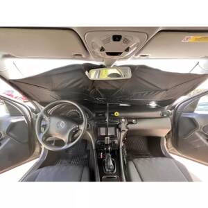 Solskjerm for frontrute – sølvfarget UV-beskyttelse i nylon/bomull, 132×76×38 cm