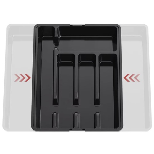 Justerbar bestikkskuff – uttrekkbar organisering i svart plast for kjøkkenskuffer