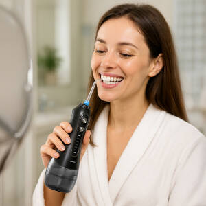 Trådløs munnskyller for tannpleie – 300 ml tank, 5 trykknivåer og 8 munnstykker, IPX7