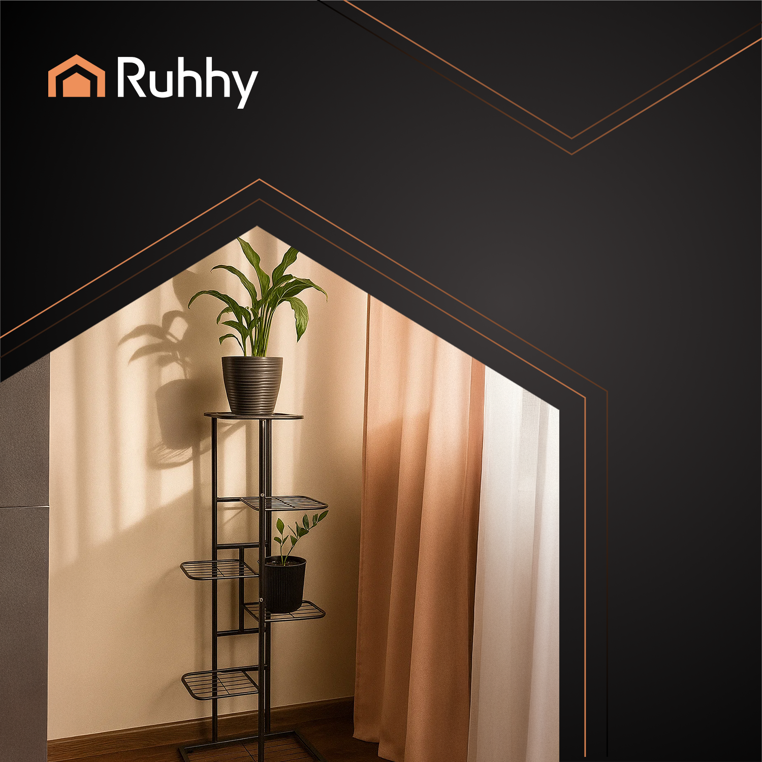 Stilrent plantestativ i metall med 6 hyller – 41 × 22 × 106 cm, svart