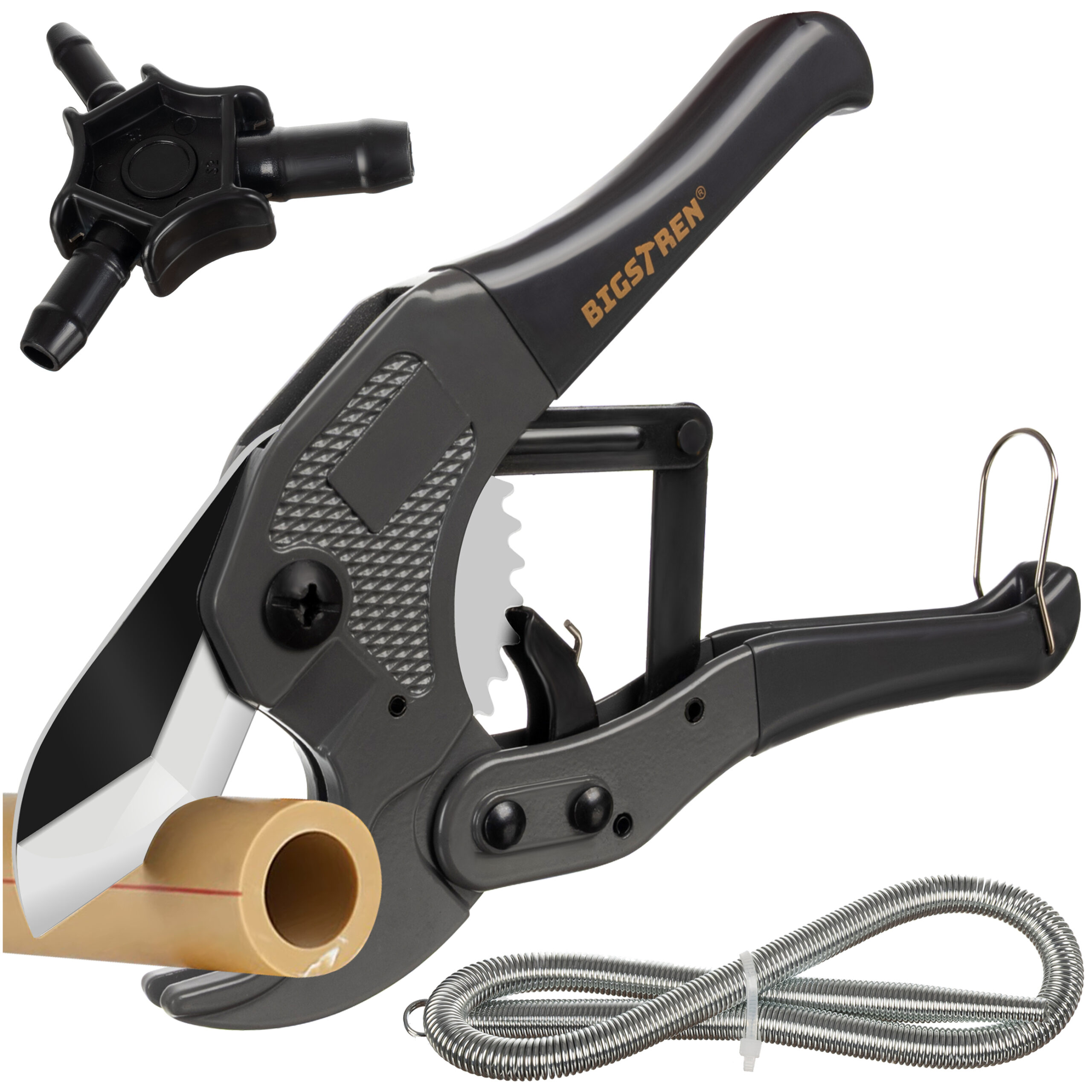 PEX-verktøysett – rørkutter, kalibrator og fjær for presis kutting og enkel montering av rør opptil 42 mm