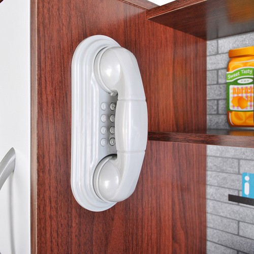 Lekekjøkken i tre med lyd, lys og tilbehør – stort barnekjøkken 80 × 24 × 80,5 cm, brun/grå