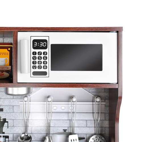 Lekekjøkken i tre med lyd, lys og tilbehør – stort barnekjøkken 80 × 24 × 80,5 cm, brun/grå