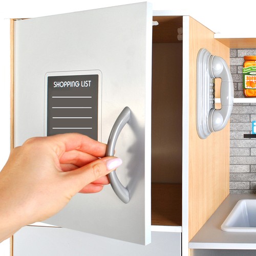 Stort trelekekjøkken med tilbehør, lys & lyd – 80 × 24 × 80,5 cm (eik/grå)