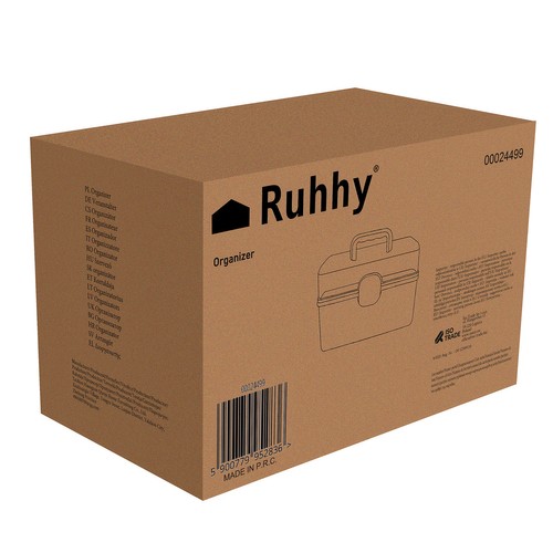 Oppbevaringsorganisator for medisiner – koffert med uttrekkbare hyller, grå/gjennomsiktig