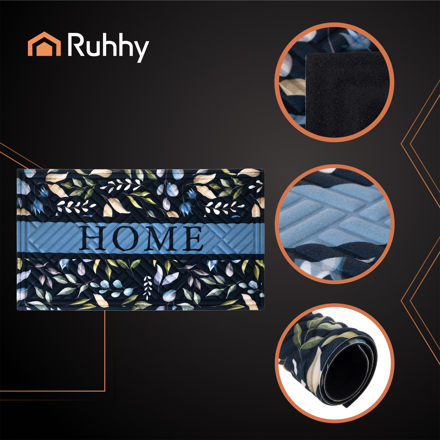 Robust dørmatte i gummi og polyester 75x45 cm