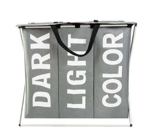 Skittentøyskurv med tre rom – ekstra stor 130 L, grå