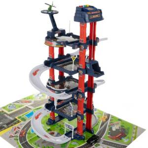 Lekegarasje med 4 nivåer – heis, lys & lyd inkl. biler og helikopter