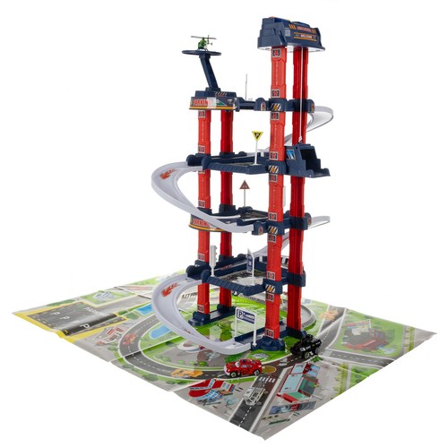 Lekegarasje med 4 nivåer – heis, lys & lyd inkl. biler og helikopter