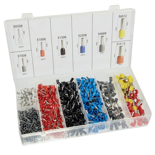 Crimptang med 1200 endehylser for kabeldimensjoner 0,25–10 mm²