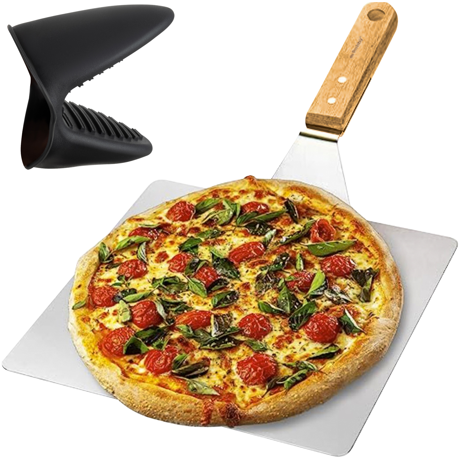 Pizzaspade for ovn og grill 30 × 30 cm – rustfritt stål med treskaft