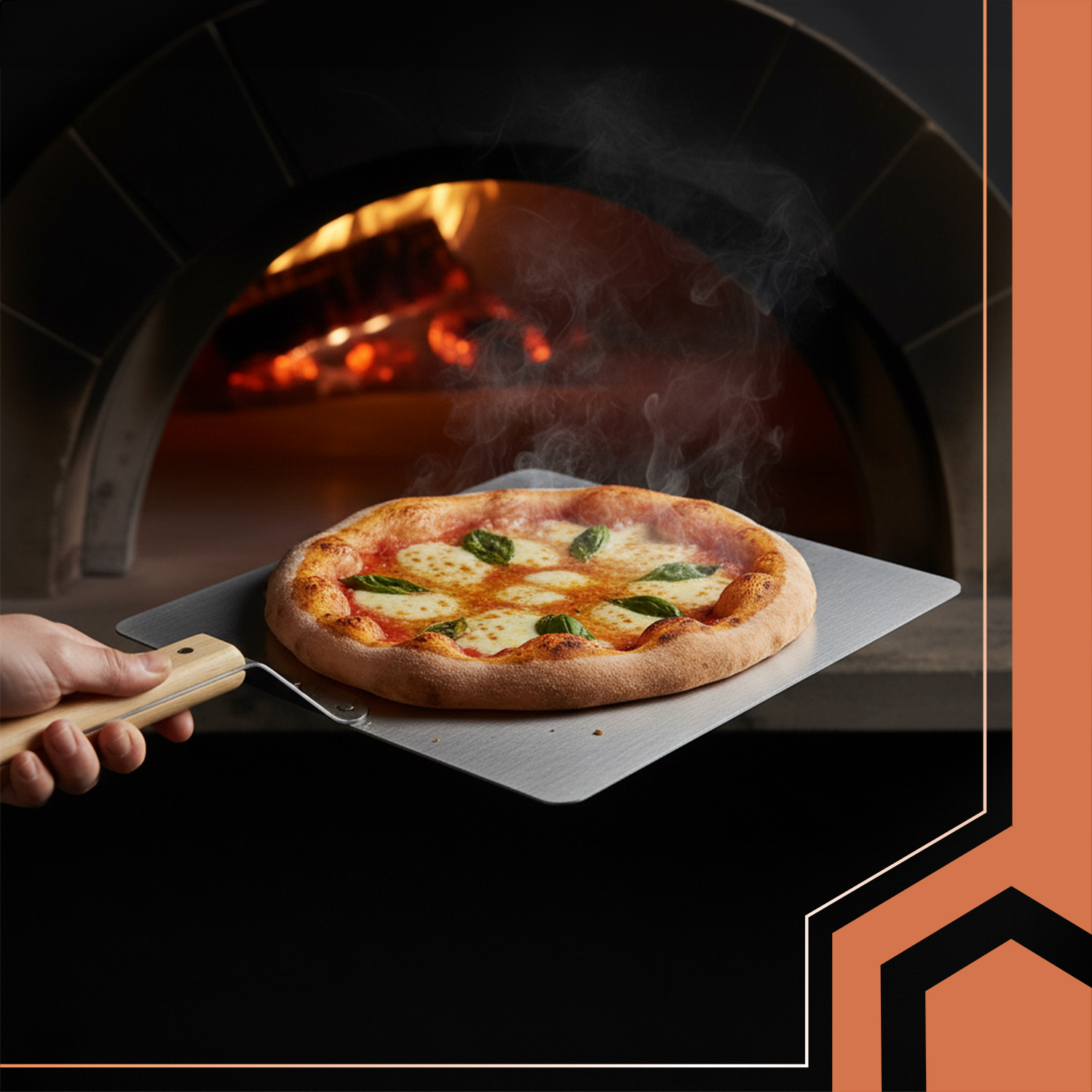 Pizzaspade for ovn og grill 30 × 30 cm – rustfritt stål med treskaft