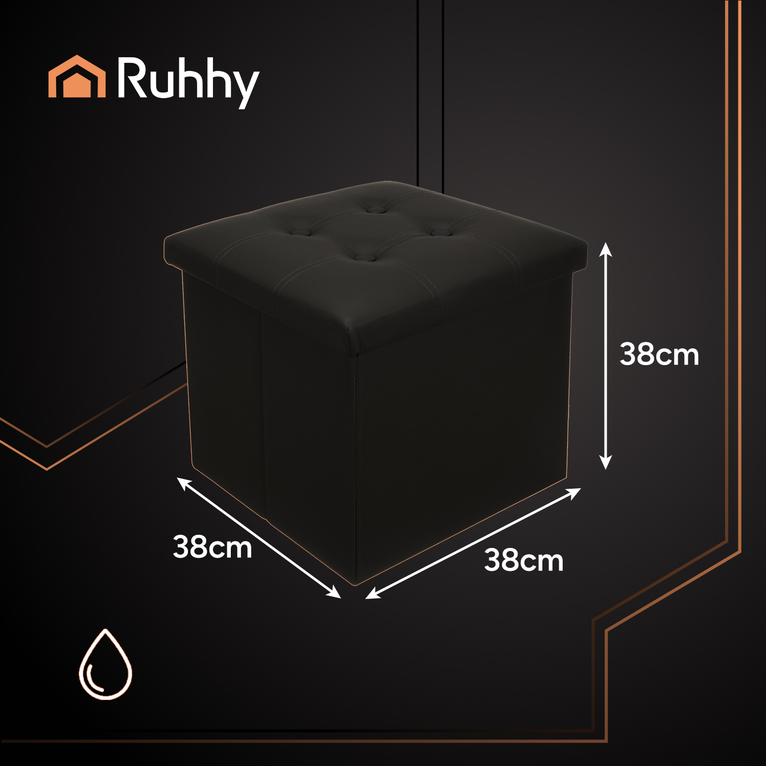 Sittepuff i økoskinn – sammenleggbar kube med smart oppbevaring, 39 L