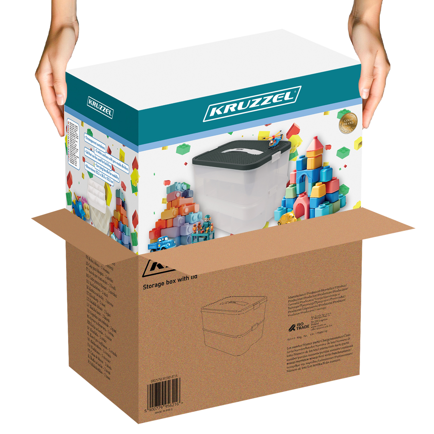 Stor 15 L organiseringsboks med rom – praktisk 2-etasjes beholder for klosser og tilbehør