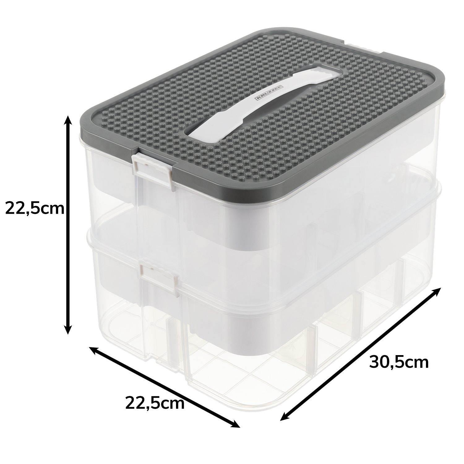 Stor 15 L organiseringsboks med rom – praktisk 2-etasjes beholder for klosser og tilbehør