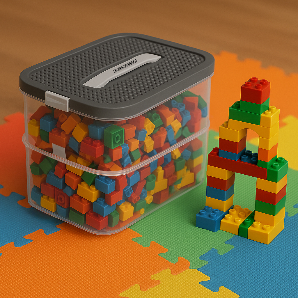 Stor 15 L organiseringsboks med rom – praktisk 2-etasjes beholder for klosser og tilbehør