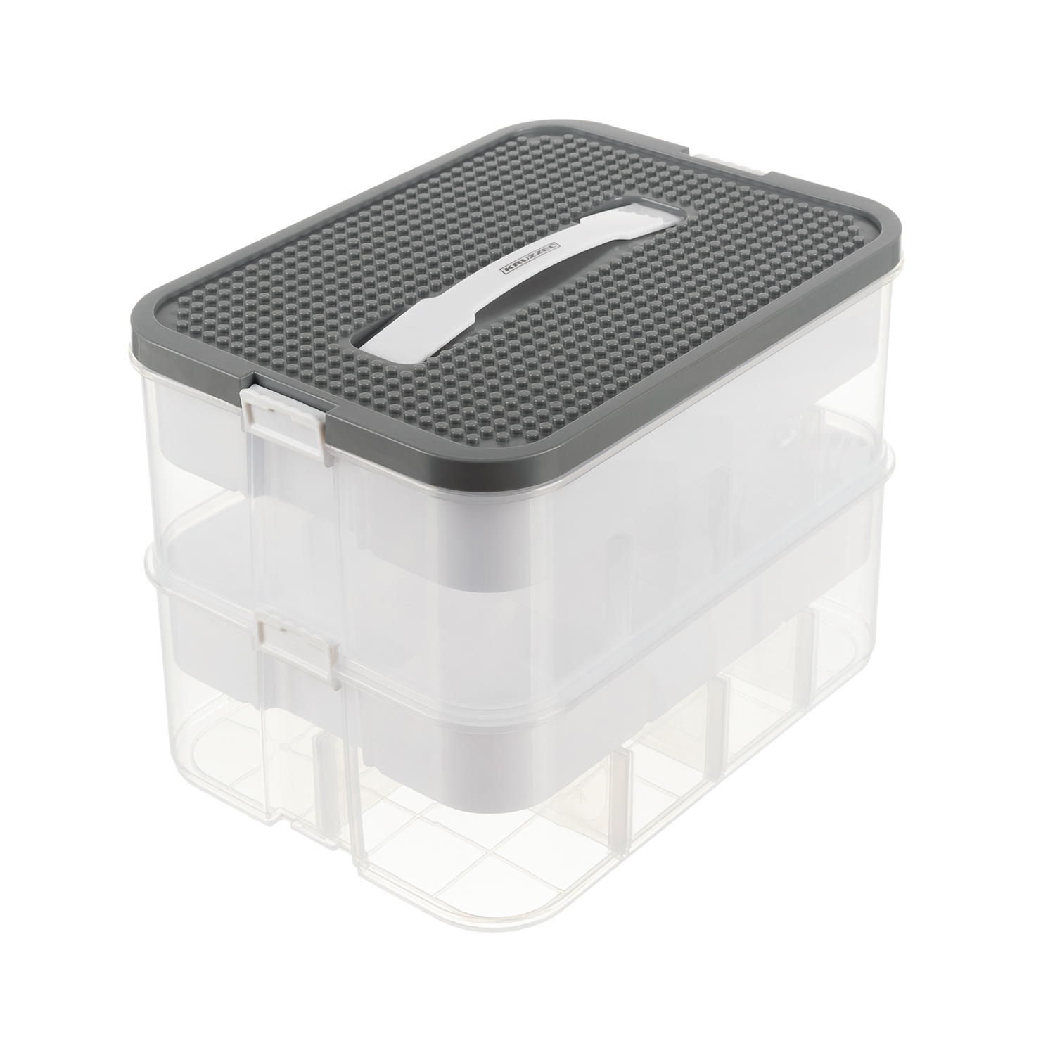 Stor 15 L organiseringsboks med rom – praktisk 2-etasjes beholder for klosser og tilbehør