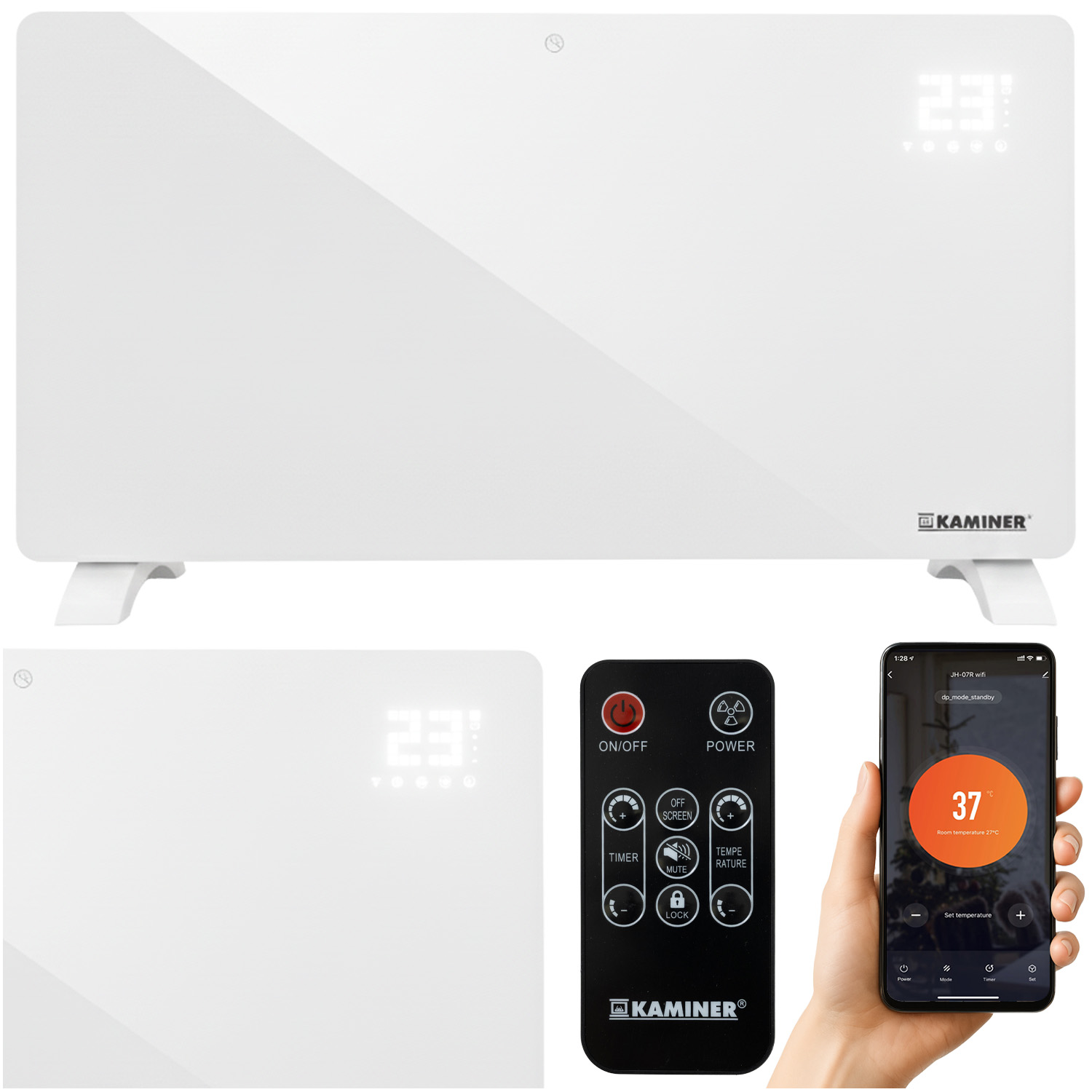 Glasspanelovn med WiFi og Fjernkontroll – 2500W