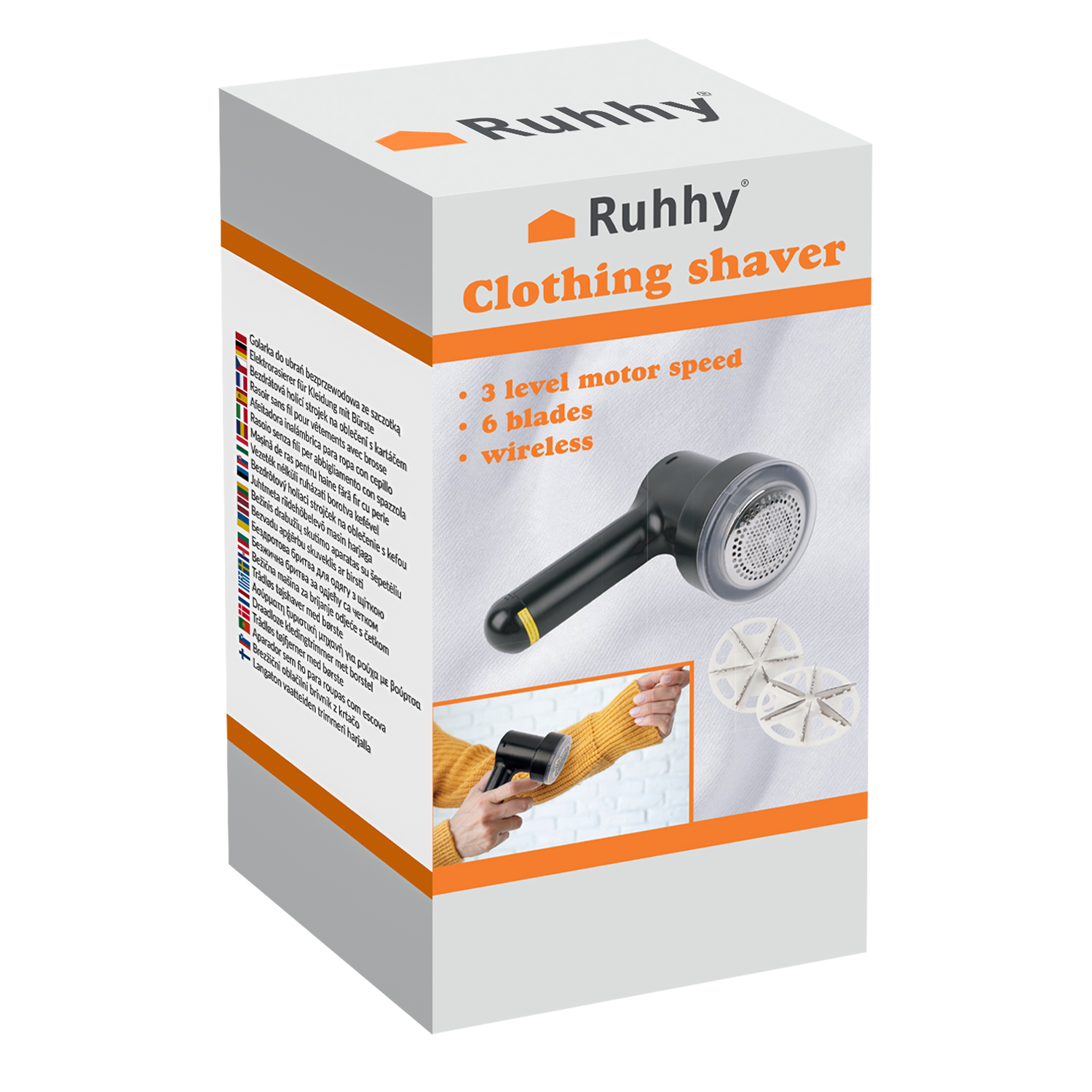 2-i-1 lofjerner og tekstilbørste – elektrisk, trådløs, kraftig og utstyrt med 4 rustfrie blader + tilbehør