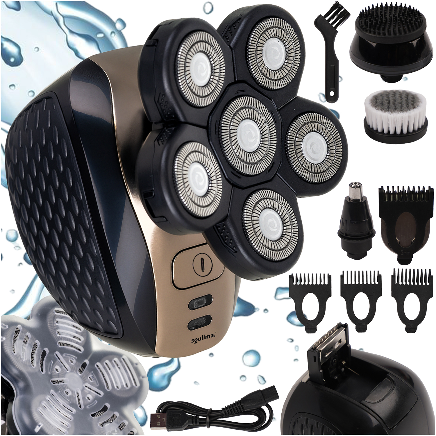 6-i-1 Barbermaskin og multitrimmer – svart, IPX6 vanntett, USB-lading og 90 min brukstid