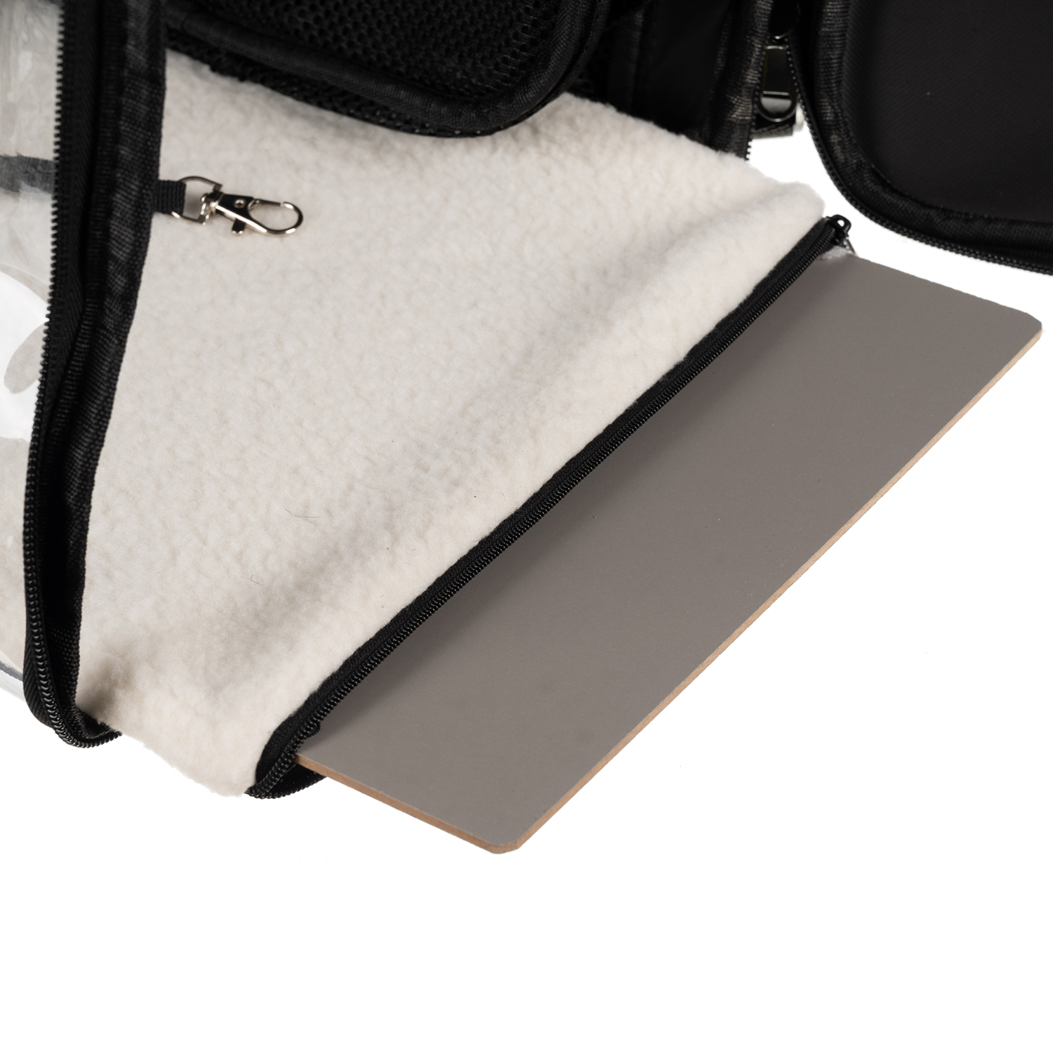 Ryggsekk for katt & hund – ventilert modell med lommer, gjennomsiktig front, 35×41,5×28 cm (maks 7 kg), svart