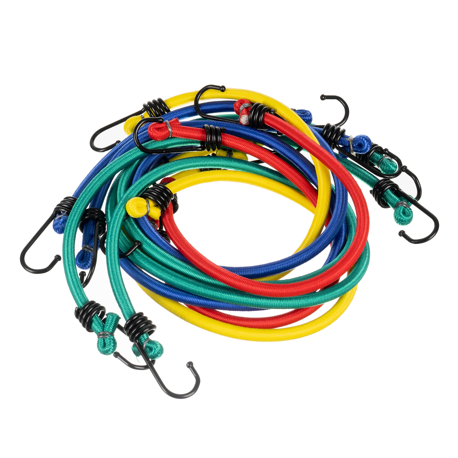 Transport-strikk med metallkroker – sett med 12 stk i blandede lengder