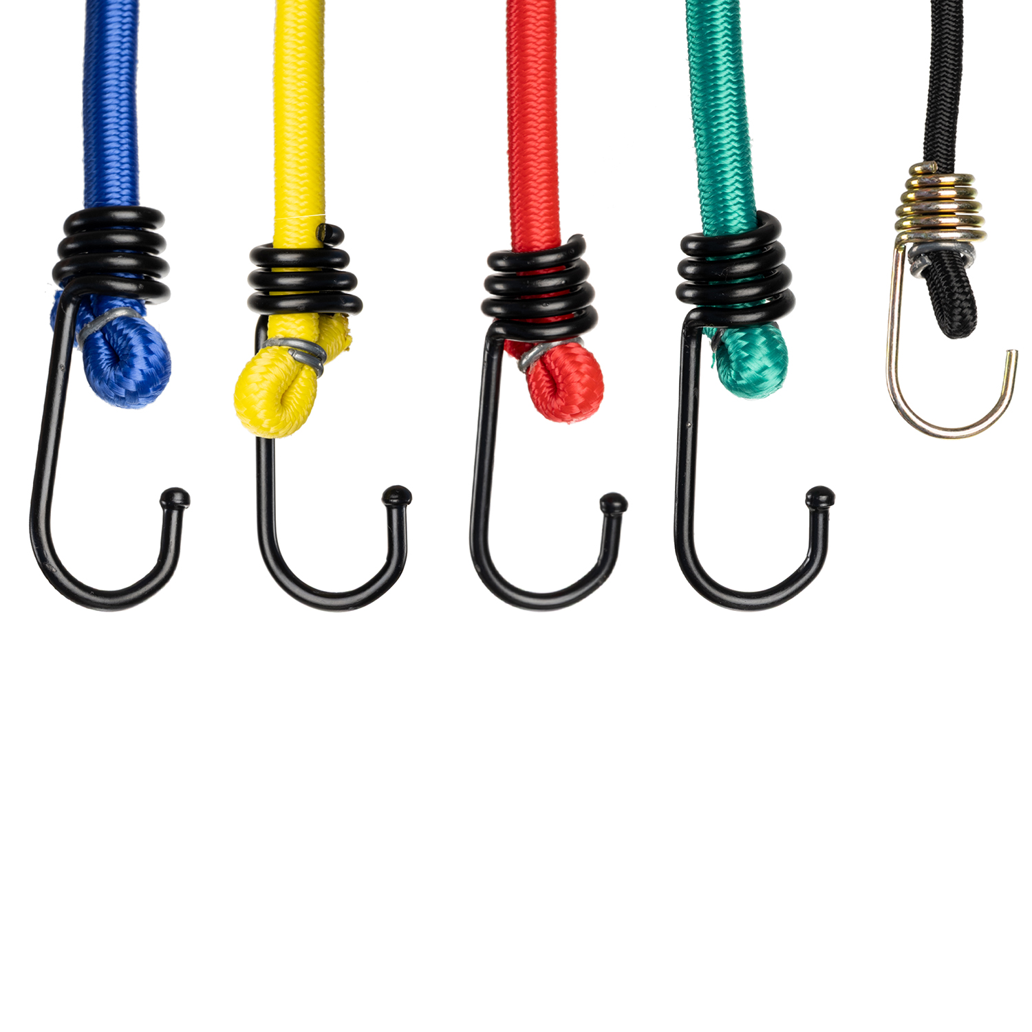 Transport-strikk med metallkroker – sett med 12 stk i blandede lengder