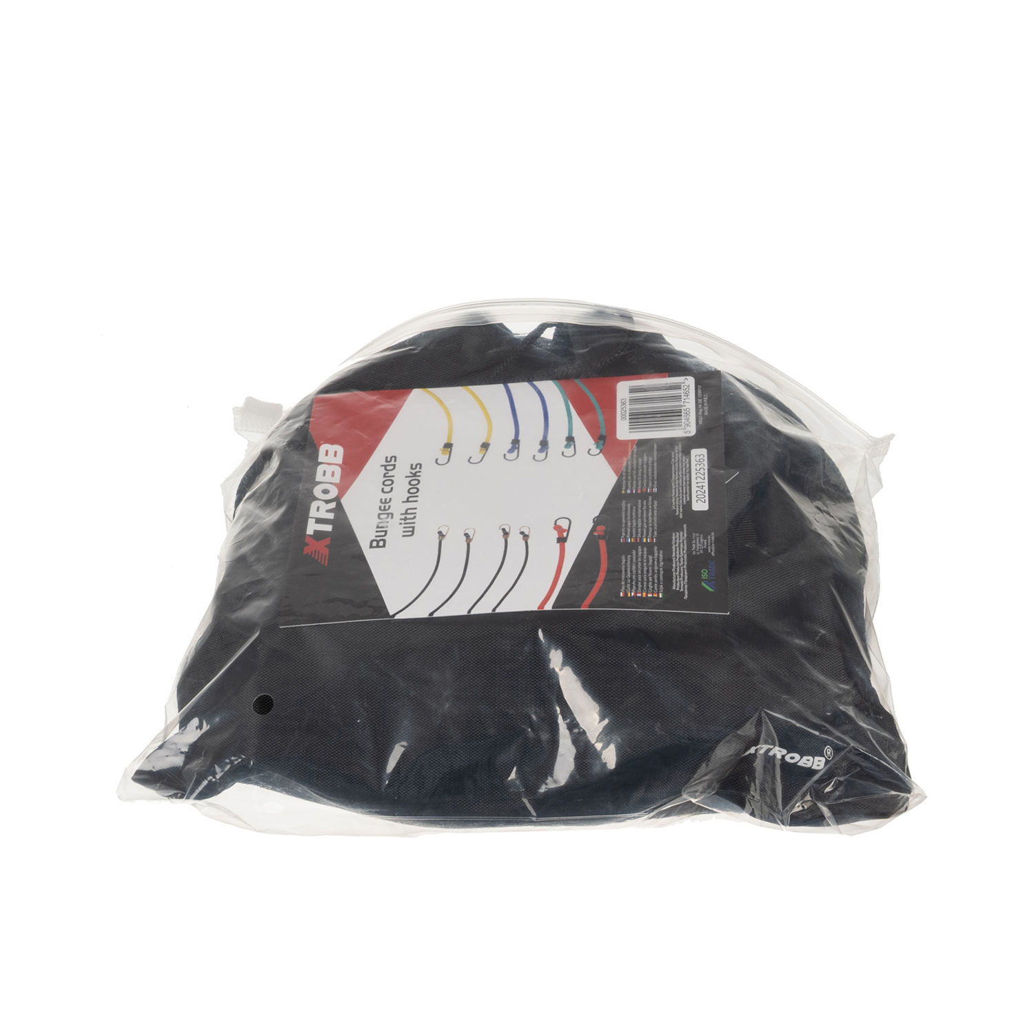 Transport-strikk med metallkroker – sett med 12 stk i blandede lengder