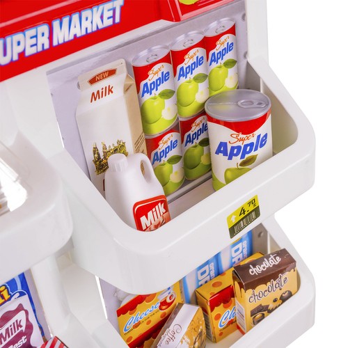 Matbutikk-leke – kasseapparat med lyd, tilbehør og handlevogn for barn